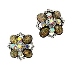 Vintage Aurora Borealis Flower Pin Brooch Set of 2